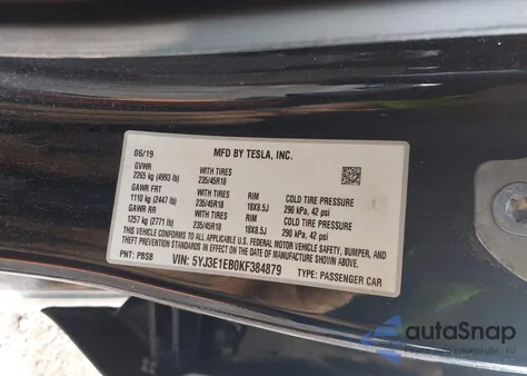 2019 Tesla Model 3 Long Range/Performance из США, поврежденный, VIN 5YJ3E1EB0KF384879